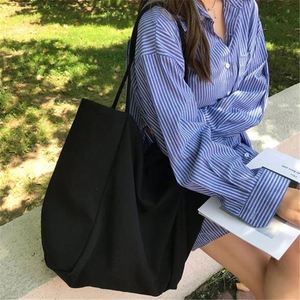 Large Capacity Simple Solid Color Grocery <b>Shopper</b> Tote <b>Canvas</b> <b>Bag</b> - Product Image 6