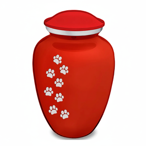 Urnas de cremación para mascotas de aluminio rojo al por mayor, urnas clásicas de metal para mascotas con hermosas huellas de pata y rayas plateadas - Product Image 1