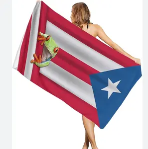 Puerto Rico Microfiber Printed Custom Quick Dry Beach Towel Quick Dry Sand Cotton Velour Beach Towel