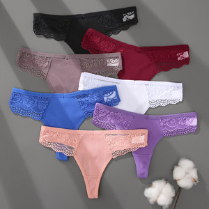 Braguitas de encaje de algodón para mujer, tangas sexys con cintura en V, ropa interior transpirable de color liso, lencería íntima femenina. - Product Image 5