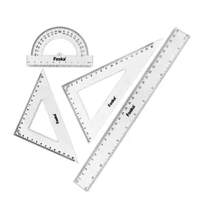 1 juego de reglas de matemáticas transparentes de plástico FOSKA, regla transparente de matemáticas geométricas, herramienta de medición para la escuela, oficina, suministros para el hogar