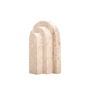 Nuovo moderno arredamento per la casa stile nordico naturale Travertino pietra accessori da scrivania arco decorativo Travertino Beige reggilibri in Travertino