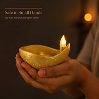 Diya LED doré métallique pour Diwali, articles cadeaux de luxe pour Diwali, bougies LED pour Diwali, ensembles de bougies pour invités