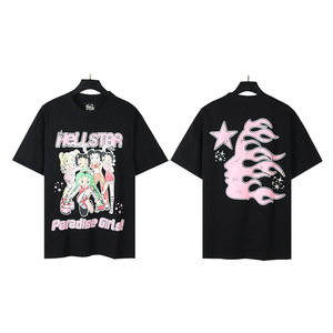 T-shirt Hell de qualité supérieure 100 % coton, streetwear, coupe oversize, épaules tombantes, manches courtes, imprimé vintage étoile pour <span class=keywords><strong>homme</strong></span> - Product Image 3