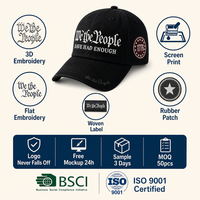 Zwarte baseballcap van katoen, zes panelen, gebogen klep, geborduurd letterdesign, verstelbaar 56-62cm, aangepast logo, groothandel OEM, lage minimale bestelhoeveelheid