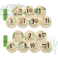 Cartes Étapes de Bébé en Bois Naturel Animaux Mignons, Cartes d'Annonce de Naissance Nouveau-né