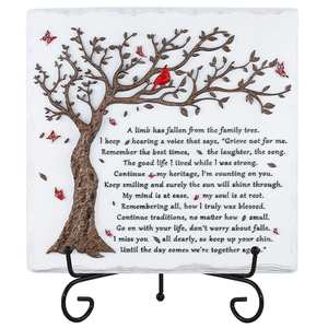 Placa Conmemorativa de Pájaro Cardenal Rojo - Regalo de Condolencias con Poema de Árbol Genealógico para el Luto por la Pérdida de un Ser Querido, Decoración de Mesa con Soporte - Product Image 1