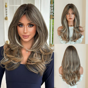 Perruques synthétiques mi-longues de 26 pouces, marron cendré à blond, résistantes à la chaleur, en fibre naturelle mate, Peluca - Product Image 1