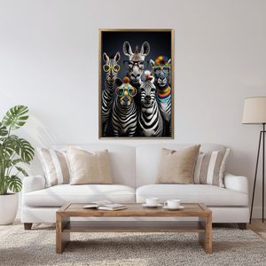Printed Canvas Art: Funny Zebras with Glasses - Unique Animal Decor,<b>GOLD</b> <b>FRAMED</b> CANVAS - Product Image 3