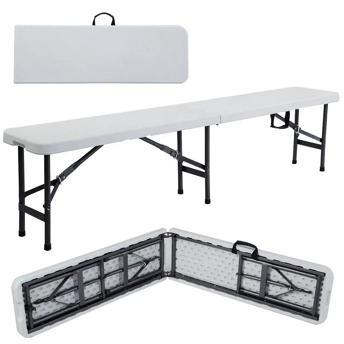 Banc pliant en deux plateau de table en HDPE 183cm Camping jardin banquet extérieur Barbecue intérieur banc simple cadre en acier inoxydable