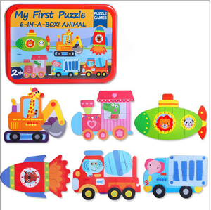 Baby 6-in-1 ijzeren doos dieren houten puzzelspel voor kinderen Montessori vroeg educatief speelgoed 2024 populaire kinderpuzzels - Product Image 2
