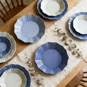 <span class=keywords><strong>Assiette</strong></span> à dîner et <span class=keywords><strong>assiette</strong></span> à dessert en céramique <span class=keywords><strong>blanche</strong></span> et bleue, <span class=keywords><strong>bord</strong></span> gaufré polygonal personnalisé avec coins vifs, vaisselle d'hôtel - Product Image 2