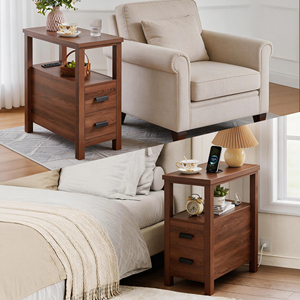 Tavolino in Legno con 2 Cassetti e Porte USB per Camera da Letto o Soggiorno - Product Image 1