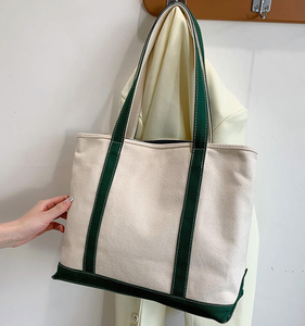 Sac fourre-tout en toile décontracté minimaliste personnalisé, fermeture éclair en coton, sac de shopping d'été, grand sac fourre-tout, poignée bicolore - Product Image 5