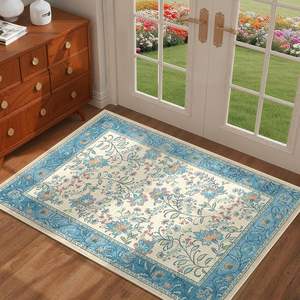 Tapete floral de terciopelo cristalino rectangular de fibra de poliéster resistente a las manchas para la entrada del hogar - Product Image 3