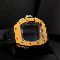 6501 Automatik-Chronograph mit Sekundenstopp, orangefarbenes Skelett-Zifferblatt, Luxus-Herrenuhr aus Kohlefaser