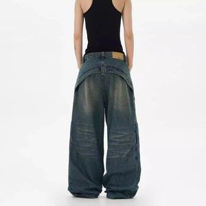 2025 American Retro Distressed Washed Deconstructed Patchwork <b>Jeans</b> - Trendy Straight Leg Slightly Flared <b>Work</b> Pants - Product Image 5