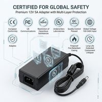 Adaptateur d'alimentation AC/DC 60W 12V 5A à faible ondulation, chargeur de bureau stable pour ordinateur portable, moniteur, CCTV - Vente en gros usine