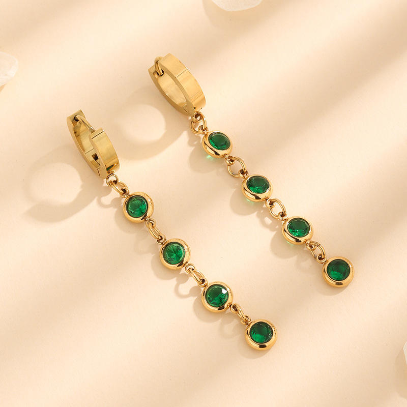 Four Green Diamond Earrings - Gold