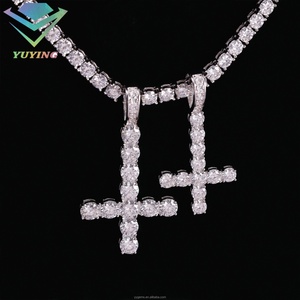 Colgante de Cruz Invertida al por Mayor, 3mm 4mm 5mm, Plata 925, Chapado en Oro Blanco, Diamante Moissanita VVS, Colgante de Cruz para Cadena - Product Image 3