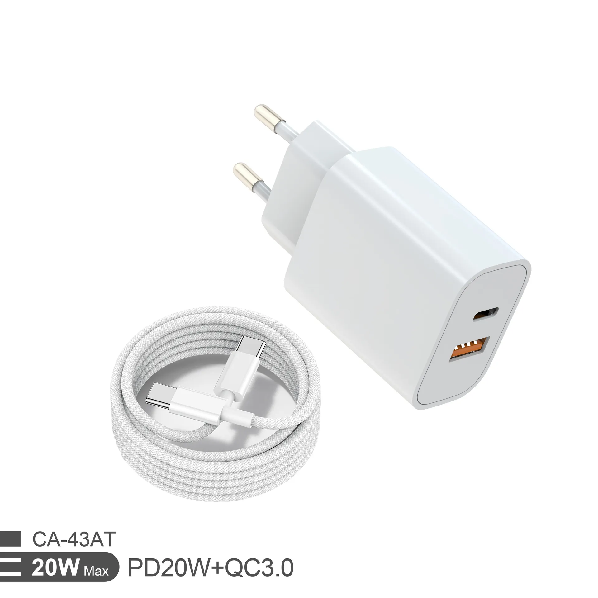 logo custom 20w pd usb c Dual Port Pd wall charger US EU UK block plug 20w Pd Wall Charger for iphone