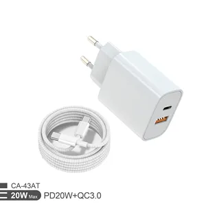 Logo Custom 20w Pd Usb C Dual Port Pd Wall Charger US/EU/UK Block Plug For Iphone All Series 20w Pd Wall Charger