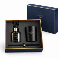 Diffuseur à bâtonnets noir de luxe 125 ml et bougie parfumée 165 g, coffrets cadeaux écologiques pour mariage – Vente Flash