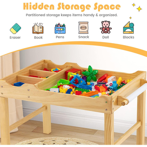 Table Montessori pour enfants 2 en 1, table d'activités en bois pour tout-petits avec plateau convertible pour blocs de construction - Product Image 5