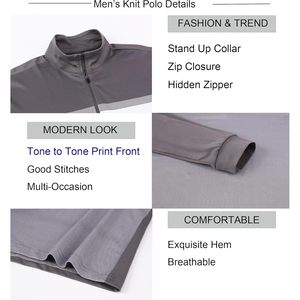 Camisa de Golf Personalizada para Hombre, Manga Larga, Cuello Alto con Cierre, Bloques de Color, Transpirable, Tejido de Poliéster - Product Image 5