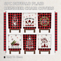 Lot de 6 housses de chaise de Noël modernes imprimées à carreaux Buffalo noirs et rouges, motif renne, en lin lavable à la main, 50x60cm, pour table à manger