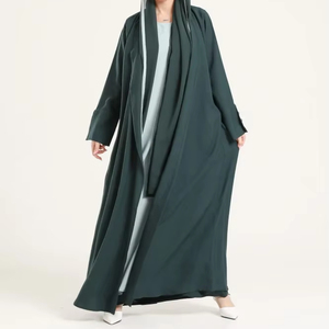 2025 mở abaya với khăn trùm đầu mềm nhẹ màu Đen/Cà phê/Nâu/Xanh đậm với tay áo dài nút giống như bedoon essm - Product Image 2