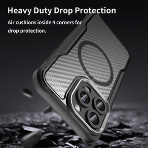 Funda de teléfono magnética de <span class=keywords><strong>fibra</strong></span> de carbono para iPhone 15 14 Pro Max, parachoques de carga inalámbrica, funda trasera para teléfono, Protector de teléfono a prueba de golpes - Product Image 5