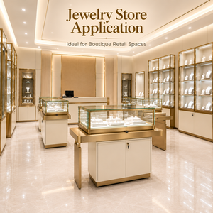 Comptoir de présentation de bijoux en verre trempé élégant et personnalisable avec éclairage LED pour magasin de joaillerie fine, aménagement clé en main - Product Image 2