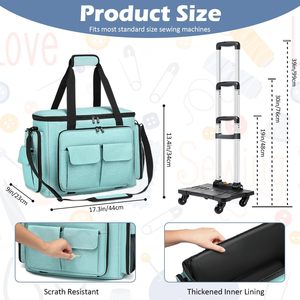Estuche con Ruedas para Máquina de <span class=keywords><strong>Coser</strong></span>, Bolsa de Transporte con Base Extraíble, Múltiples Bolsillos de Almacenamiento, Cierre de <span class=keywords><strong>Cremallera</strong></span>, Poliéster, Compatible con <span class=keywords><strong>Singer</strong></span> - Product Image 3