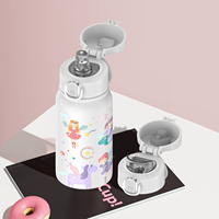 Botella de Agua Infantil de Acero Inoxidable de Doble Pared y Aislamiento al Vacío de 550 ml con Pajita, Diseño de Dibujos Animados, Logotipo Personalizado, Venta al Por Mayor