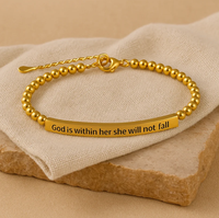 Bracelet en acier inoxydable plaqué or 18 carats avec perles et barre incurvée, gravure personnalisée de versets bibliques, bijoux religieux chrétiens étanches