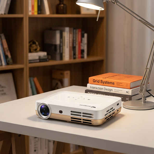 WOWOTO H10 DLP 4K Supported Android Mini Smart Projector with Built-In Speakers 3M Projection Distance Portable Home Theatre