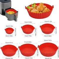 Lot de 6 doublures en silicone pour friteuse à air, tailles assorties, rondes pour paniers de 3 à 7 QT, antiadhésives, réutilisables avec poignées, sans BPA
