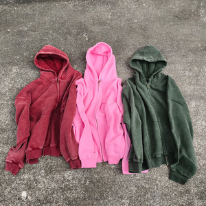 <span class=keywords><strong>Felpa</strong></span> con Cappuccio Unisex <span class=keywords><strong>Oversize</strong></span> Personalizzata con Zip, Taglio Corto, Vestibilità Ampia, <span class=keywords><strong>Rossa</strong></span> e Verde, Tinta Unita, Effetto Lavaggio Acido - Product Image 4