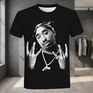 เสื้อยืดฮิปฮอป แร็ปเปอร์ 2Pac ลายพิมพ์ 3 มิติ ผ้าถัก ระบายอากาศได้ดี สวมใส่สบาย แบบยูนิเซ็กส์ แขนสั้น พิมพ์ลายดิจิทัล ไซส์ใหญ่ รับผลิตแบบ OEM ODM - Product Image 3