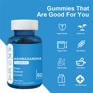 Permen Gummy Ashwagandha untuk menghilangkan stres tidur & kecemasan-Vegan non-gmo dewasa mendukung memori kekebalan & energi (kesehatan sehari-hari) - Product Image 4