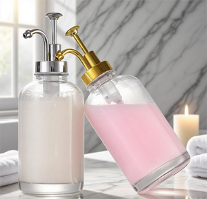 En appuyant sur le verre <span class=keywords><strong>Gel</strong></span> douche désinfectant pour les mains bouteille vide bouteille de lotion 350ml/500ml rond Transparent shampooing bouteille moussante - Product Image 1