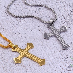 Collar de Cruz de Jesús con Símbolo de Fe <span class=keywords><strong>en</strong></span> Acero Inoxidable de Alta Calidad, Cadena Figaro Grabada, Regalo de Oración para Hombre, Joyería Cristiana - Product Image 2