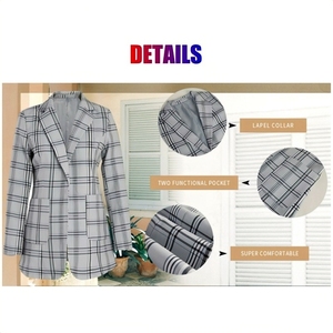 Modische Damen Karierte Jacke Frühling Herbst Langarm Revers Anzugjacke Übergröße Büro-Dame Schlanke Lässige Strickjacke Mäntel - Product Image 3