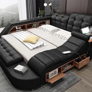 Настраиваемая многофункциональная кровать для хранения с массажным музыкальным дизайном кожаная кровать с деревянной рамой татами оптовая продажа с завода