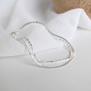 Bracciale a Doppio Strato in <span class=keywords><strong>Argento</strong></span> Sterling <span class=keywords><strong>925</strong></span> con Catena Piatta e a Barilotto per Ragazze, Elegante Charm per Regali e Feste - Product Image 2