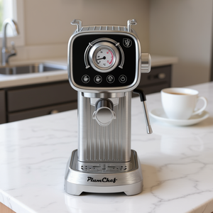 Machine à expresso Plum Chef 20 bars 1350W semi-automatique avec mousseur à lait, réservoir d'eau de 1,5L, cafetière en acier inoxydable - Product Image 2