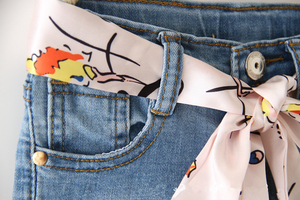 Spring Summer Girls' Comfortable Skin-Friendly <strong>Soft</strong> Slim Breathable Trendy Skinny <strong>Jeans</strong> for Kids with Ribbon - Product Image 6