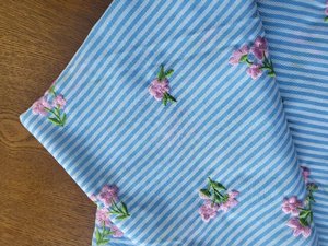 Màu xanh và trắng sọc thêu bông vải - Product Image 2