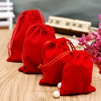 Pochette en velours rouge à cordon Fortune Cinnabar, petite pochette rouge personnalisée pour la prospérité